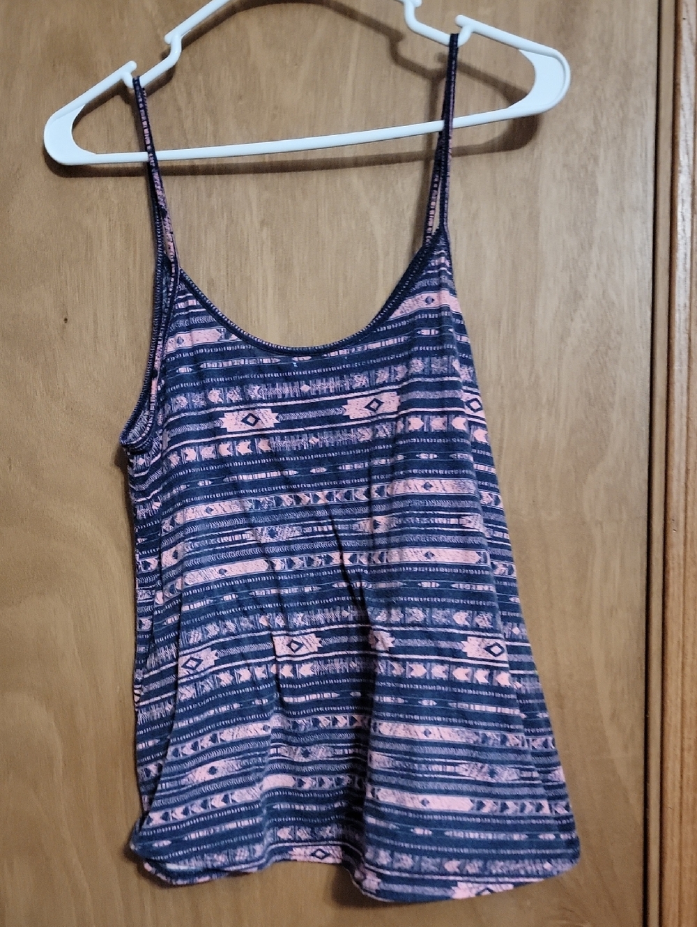 Women’s Pink & Navy Striped Printed Spaghetti Strap Tank Top